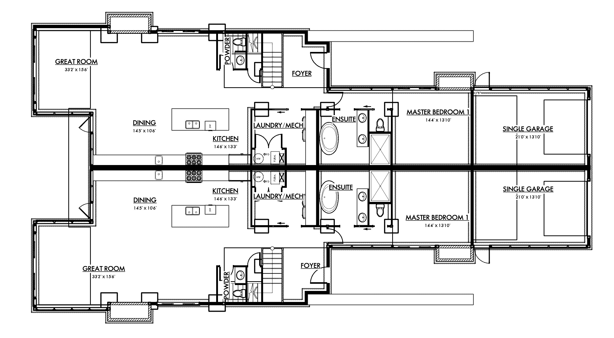 Main floor plan drawing for Abbott Lakeside Duplex