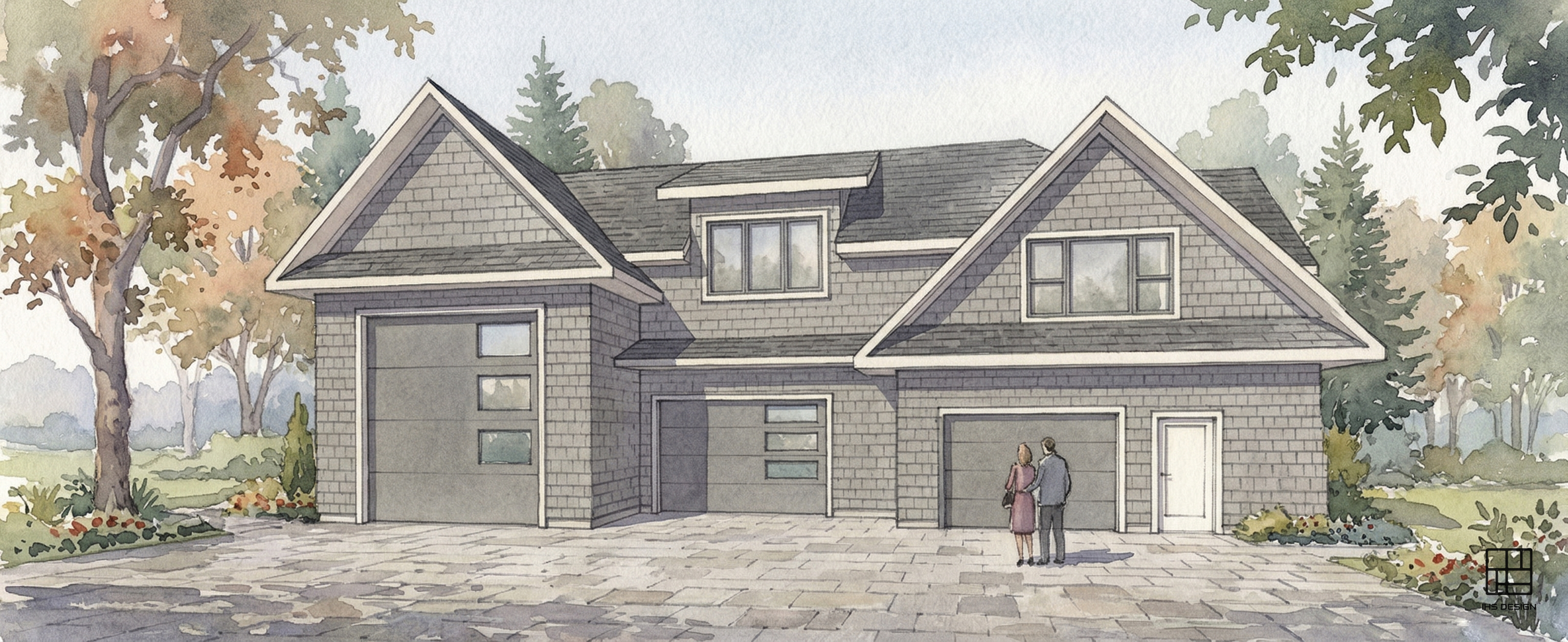Watercolor rendering of Okanagan Centre Road Garage Addition