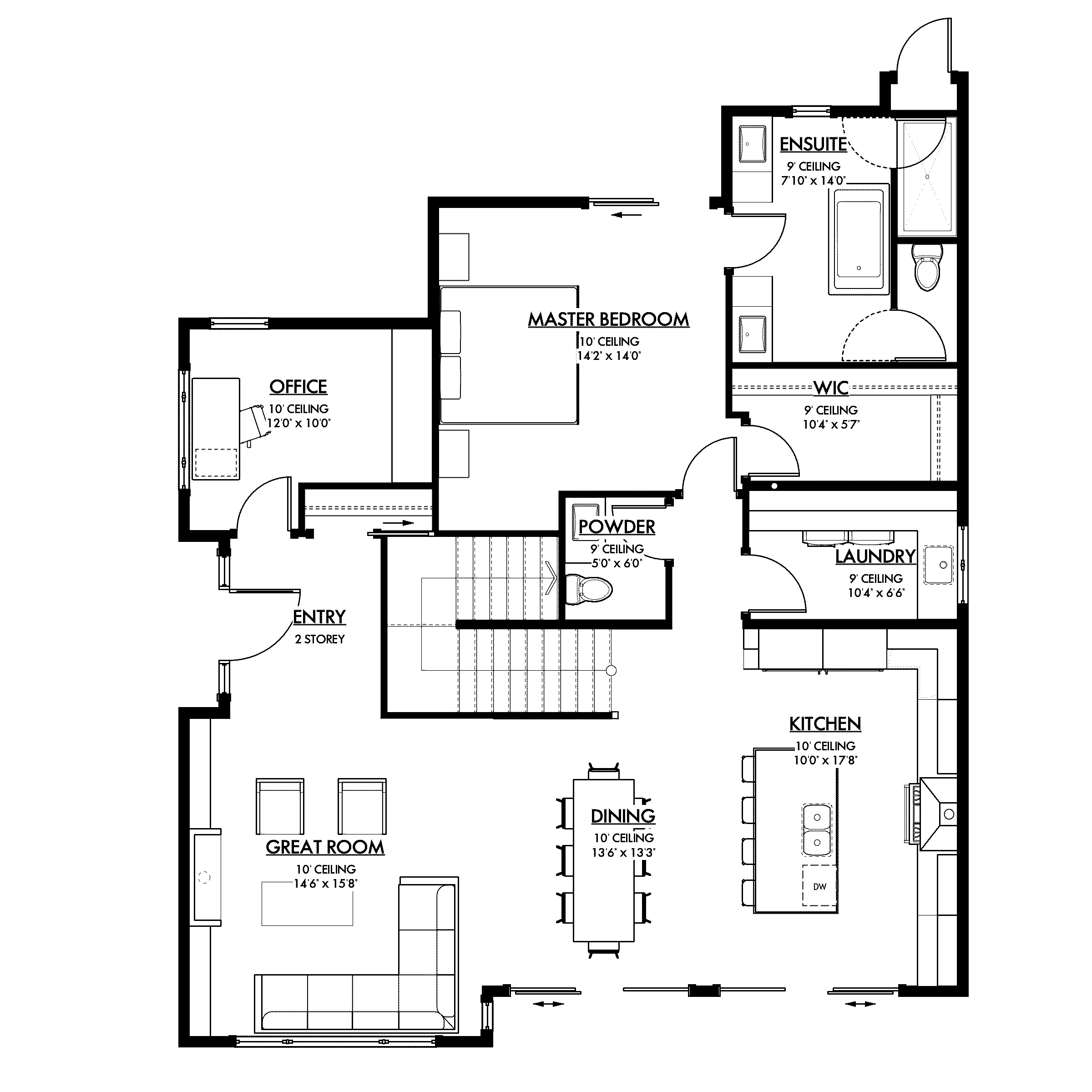 Main floor plan drawing for Park Avenue Infill Residence